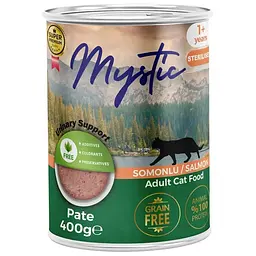 Вологий корм для дорослих стерилізованих котів Mystic паштет з лососем 400 г 