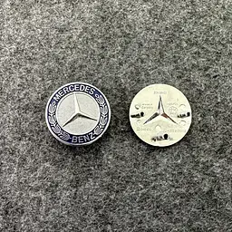 Емблема капота Mercedes-Benz хром+синій d=37мм (на 3 напрямних) OEM A0008171901 - мініатюра 2