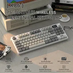 Клавіатура бездротова K86, Retro Grey, Bluetooth 5.0 / 2.4GHz USB / Type-C, механічна ( Attack Shark teh0028302 - мініатюра 2