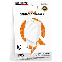 МЗП Borofone BAS72A Source QC3.0 (1USB-A) White - мініатюра 2