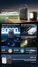 Портативна батарея Remax RPP-118 80000mAh Power Bank PD+QC 27W+22.5W Black 118 - мініатюра 2