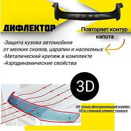 Дефлектор капоту мухобійка для Ford Kuga I 2008-2013 Євро Кріплення (Vip Tuning) - мініатюра 2
