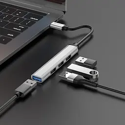 Usb-хаб Hoco HB26 4 in 1 adapter (Type-C to Usb3.0+Usb2.0x3) Сріблястий - мініатюра 2