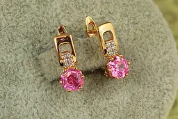 Сережки дитячі Xuping Jewelry Тутті з рожевим каменем 1,4 см золотисті