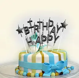 Свічки для торта "Happy Birthday" набір букв чорні, декоративні свічки напис для дня народження, святкові свічки літери - мініатюра 2