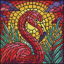 Алмазна мозаїка "Вітраж. Фламінго" ©art_selena_ua AMO8318, 30х30 см