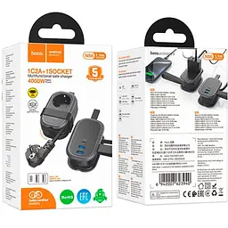 Мережевий фільтр HOCO NS6 на 1 розетку + 2 USB + USB-C, 30W, кабель 1.1 м, 220В, Black, Box - мініатюра 3