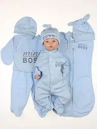 Комплект одягу для новонародженого хлопчика 7 предметів + європелюшка Mini Boss розмір 56 см Lari Блакитний - мініатюра 2