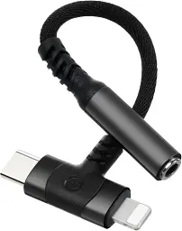 Аудіоадаптер AXFEE Lightning / USB-C на 3.5 мм AUX, 2 в 1, з Hi-Res DAC для iPhone та Samsung