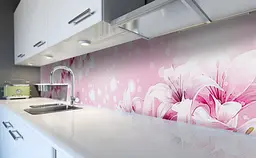 Кухонний фартух Ніжні Лілії вінілова наклейка для кухні ПВХ Квіти Рожевий 65х250 см Happy Pocket Z181303