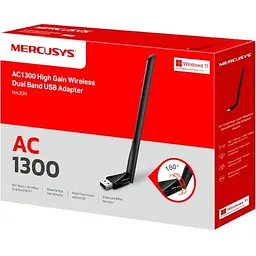 Мережевий адаптер Mercusys MA30H, Black, USB, WiFi 5, 5 GHz (867 Мбіт/с) / 2.4 GHz (400 Мбіт/с), 1 зовнішня антена з високим коефіцієнтом посилення 5 дБі - мініатюра 3