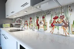 Кухонний фартух Happy Pocket самоклеючий Дами в капелюхах Париж мальований наклейка ПВХ беж 60х200 см Z180384