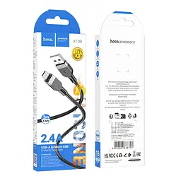 Кабель синхронізації Hoco X109 Silicone USB to MicroUSB 2.4A 3 м Black (35928_3605834) - мініатюра 3