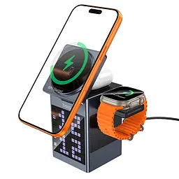 Заряджання Qi HOCO Way multifunctional speaker with wireless charger and clock DWQ04 |BT5.3, 15 W Max|