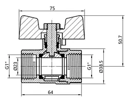 Кран кульовий Thermo Alliance Base 1" ВВ прямий, PN40, метелик SD602W25 - мініатюра 8