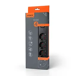 Сетевой удлинитель VIDEX ONCORD с/с 4п 3м (3x1.5мм) с кнопкой Black VIDEX (27688-000)