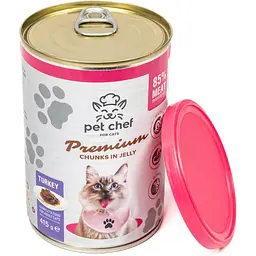 Вологий корм для дорослих котів Pet Chef Шматочки в желе з індичкою 415 г - мініатюра 3