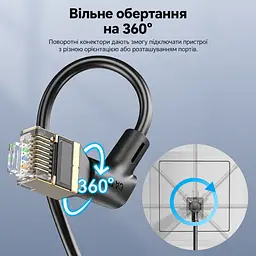 Мережевий кабель Ethernet Vention 1,5 м патч-корд Cat8 до 40 Гбіт/с RJ45 штекер на RJ45 штекер кутові роз’єми з обертанням на 360° тонкий діаметром 3,8 мм з екрануванням STP жили з безкисневої міді смуга пропускання 2000 МГц чорний (IKLBG) - мініатюра 2