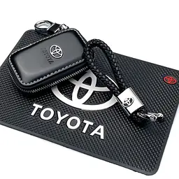 Подарунковий набір №66 для Toyota / килимок панелі / брелок / чохол зі шкіри наппа