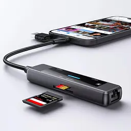 Концентратор XoKo USB-C 5-in-1 USB 3.0 + USB 2.0 + SD/TF + RJ45 100Mbps silver (XK-AC-350) - мініатюра 7