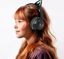 Дитячі бездротові навушники CATEAR BT618 з вушками та RGB-підсвіткою Bluetooth чорні - мініатюра 4