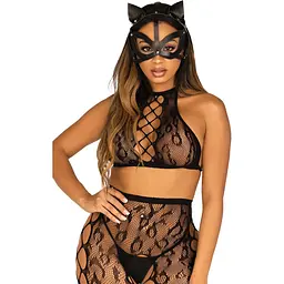 Маска кішки з екошкіри Leg Avenue Vegan LeaTher studded cat mask Black - мініатюра 3