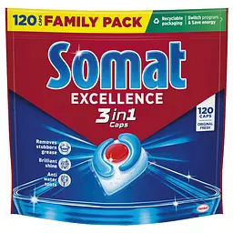 Капсули для посудомийної машини Somat Excellence 3-в-1, 120 шт.