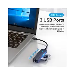 Концентратор Vention USB 3.1 Type-C to 3xUSB 2.0+MicroUSB+RJ45 100M Ethernet black (TGOBB) - мініатюра 6