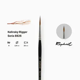 Пензель колонок довгий загострений Raphael Kolinsky Rigger, №6, коротка ручка - мініатюра 2