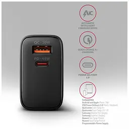 Зарядний пристрій AXAGON 1xUSB QC4.0 + 1xUSB-C PD45W PPS black (ACU-PQ45) - мініатюра 6
