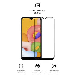 Захисне скло для Samsung Galaxy A01 (A015), Full Glue HD, 2.5D, повністю прозоре, на весь екран, глянцеве, загартоване 9H, повне проклеювання по всій поверхні, з чорною рамкою, протиударне, кришталево чітке зображення, ArmorStandart (ARM58287) - мініатюра 2