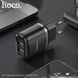 Адаптер живлення зарядний HOCO Aspiring dual port charger N4 2 USB-CB сам блок білий - мініатюра 4