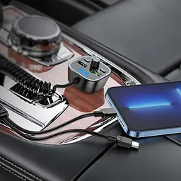 Автомобільний FM модулятор (трансмітер) Borofone Eminency USB QC3.0 Type-C- Lighting USB Дисплей (BC45) - мініатюра 4