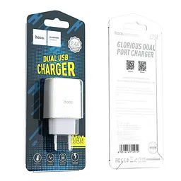 Адаптер мережевий Hoco Glorious C73A на 2 USB-порти сам блок білий - мініатюра 5