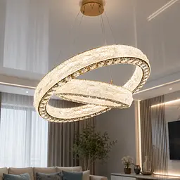 Підвісна LED люстра Diasha 662/600+400GD з кришталем, золото, 105 W, з пультом, освітлення 10-22 м2