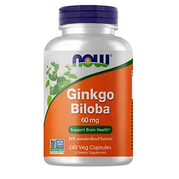 Натуральна добавка NOW Ginkgo Biloba 60 mg, 240 вегакапсул
