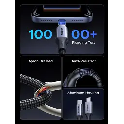 Дата кабель USB-C to USB-C 1.0m 240W 480Mbps braided black Ugreen (85973) - мініатюра 5