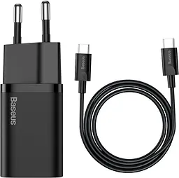 Мережевий зарядний пристрій Baseus Super Si 1C 25W EU Set with Type-C to Type-C black (TZCCSUP-L01)