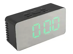 Дзеркальний LED годинник з будильником та термометром UKC DS-3658L із зеленим підсвічуванням чорний - мініатюра 1