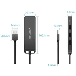 Концентратор Vention USB 2.0 to 4xUSB 2.0 black (CHMBB) - мініатюра 2