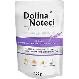 Влажный корм для щенков и юниоров малых пород Dolina Noteci Premium, с печенью кролика и языком оленя, 100 гр