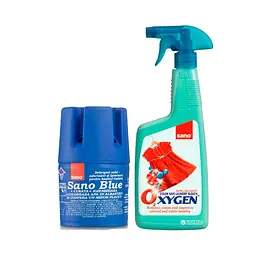Бачок для миття унітазу Sano Blue Flash, 150 г & Плямовивідник Sano Oxygen для прання, 750 мл (287607, 430602)