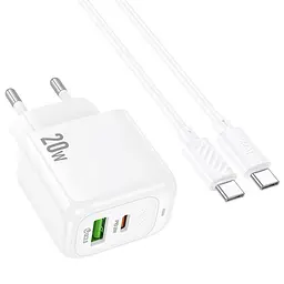 МЗП Hoco CS54A Surplus PD20W+QC3.0 (1USB-A/1C) + кабель Type-C to Type-C White - мініатюра 3
