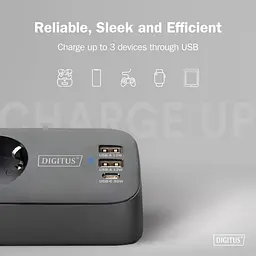 Блок розеток Digitus Office, 3xSchuko, 2xUSB-A, 1xUSB-C, 16A, 1.5 м, вилка Schuko, чорний - мініатюра 6