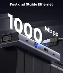 Док-станція USB3.1 Type-C --> HDMI/VGA/USB 3.0х3/RJ45/SD/TF/PD/3,5мм TRRS 100W 10-in-1 CM498 Ugreen - мініатюра 6