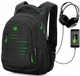 Підлітковий рюкзак з ортопедичною спинкою чорний з USB портом Winner / SkyName (90-129 G)