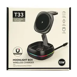 Зарядний пристрій 3 IN1 T33 MAGSAFE (iPhone, iWatch, AirPods) 0RIGINAL чорний - мініатюра 2