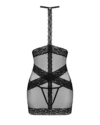 Напівпрозора сорочка з відкритими грудьми Obsessive Lacrisia chemise чорна з чокером XS/S - мініатюра 5