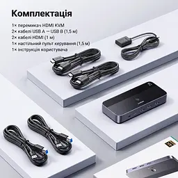 HDMI KVM-перемикач UGREEN CM664 для 2 ПК зі спільним монітором і USB-периферією 4K 60 Гц (15707) - мініатюра 3