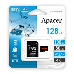 Apacer Карта пам'яті microSD 128GB C10 UHS-I U3 A2 R100/W80MB/s + SD - мініатюра 2
